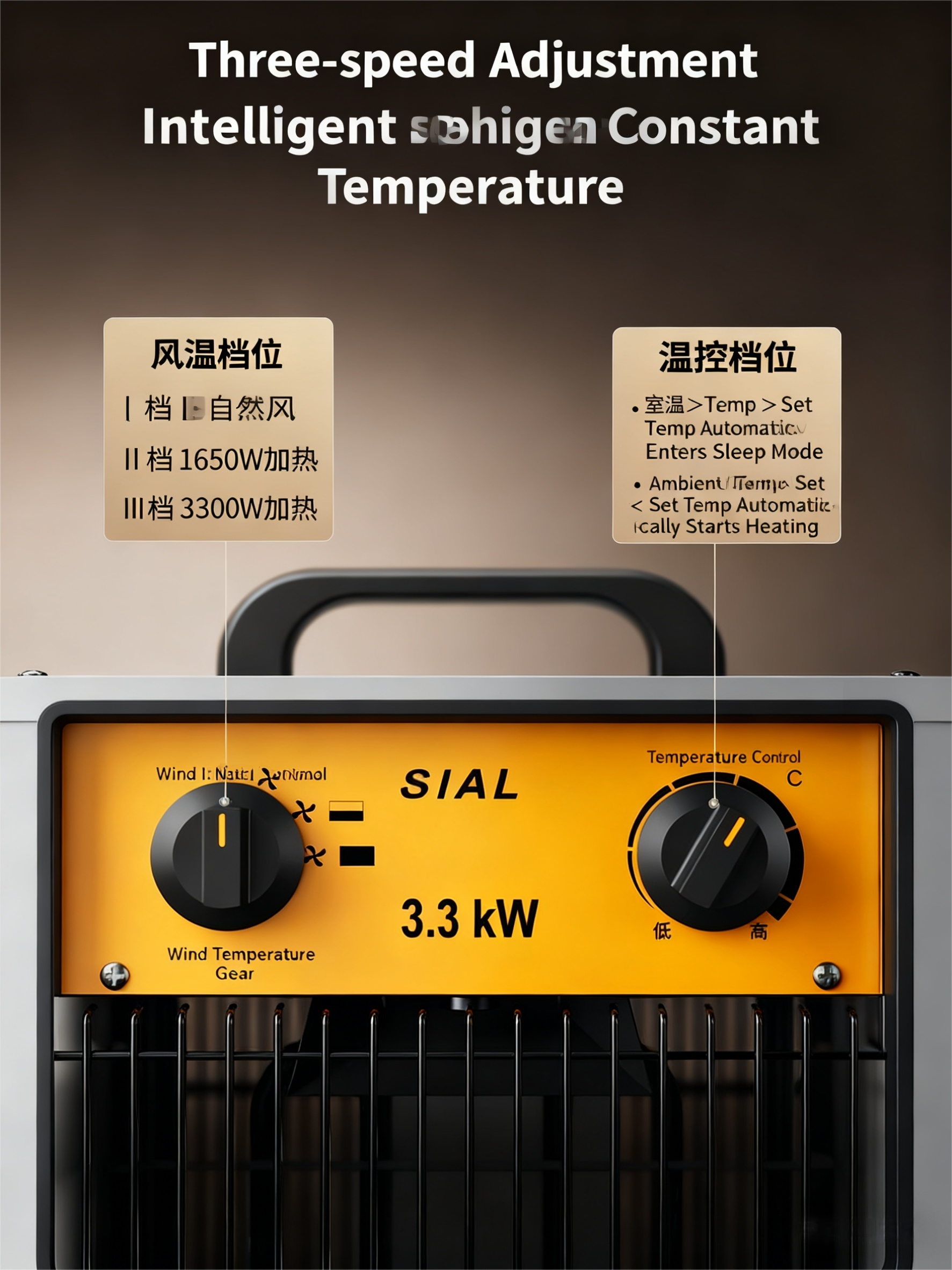 Multi-Power Industrial Electric Heater Constant Temp Heating for Warehouse/Workshop (Portable & Fast-Warming)